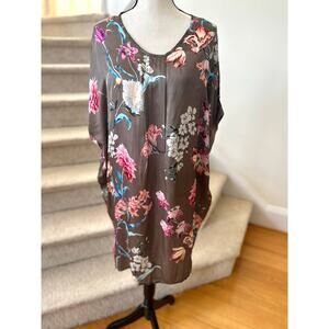 NWT Lola Silk Blend Taupe Brown Grey Pink Floral Tunic Dress